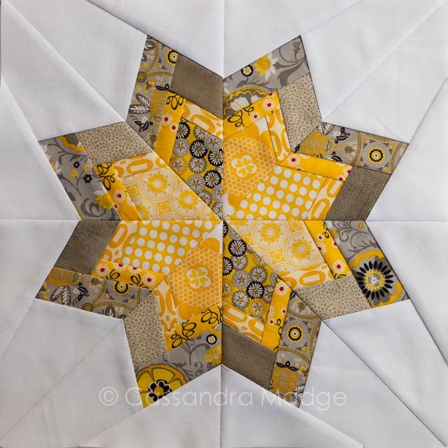 Yellow Grey paper pieced star block