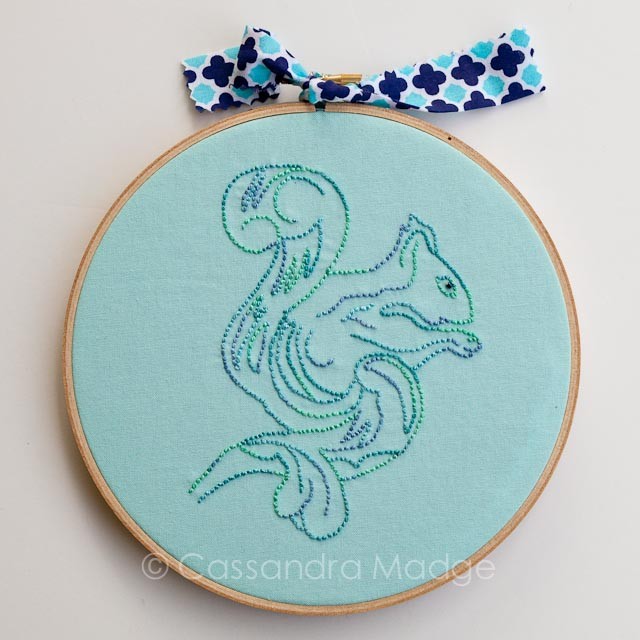 Tula Pink Blue Squirrel Embroidery Hoop Art by Cassandra Madge