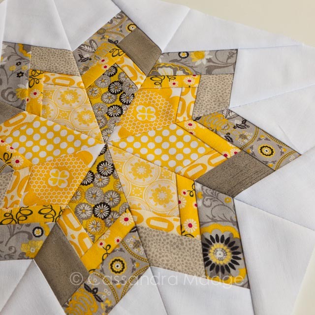 Yellow Grey paper pieced star block